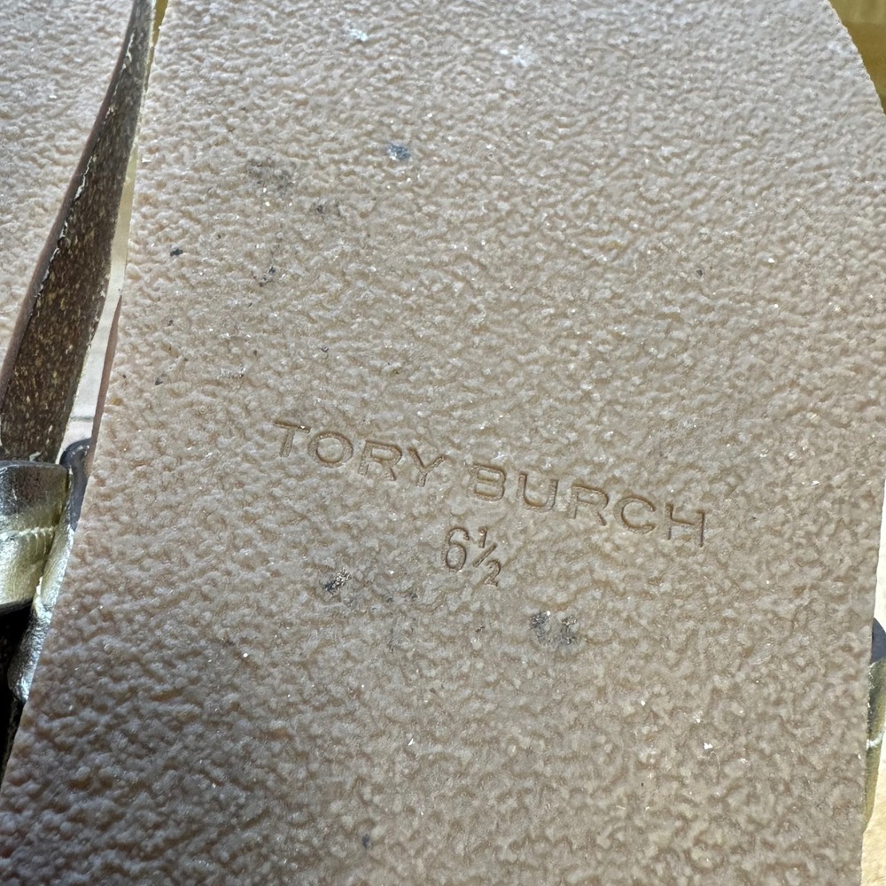 Tory Burch Miller Cloud Metallic Silver Logo Thong Sandals Slides 6.5 - Picture 5 of 5